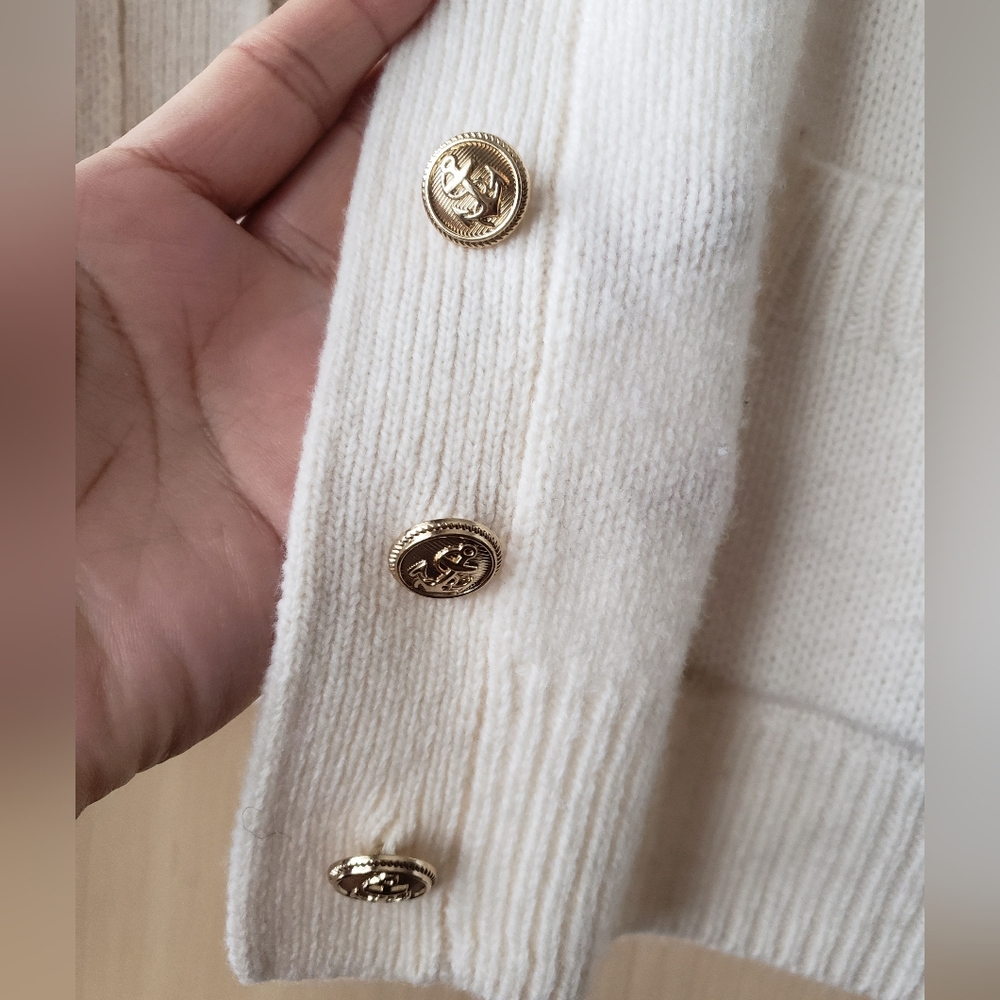 Zara 100% Wool Oversized Cream Button-Up Women's Sweater - Picture 3 of 12
